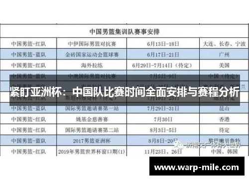 紧盯亚洲杯：中国队比赛时间全面安排与赛程分析