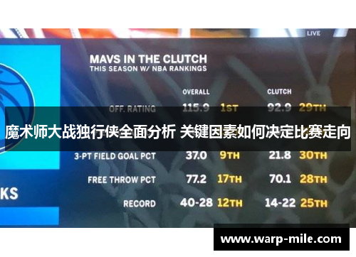 魔术师大战独行侠全面分析 关键因素如何决定比赛走向